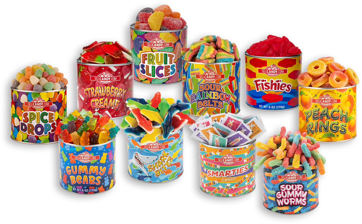 canister-montage America's Favorite Candies in a Tin